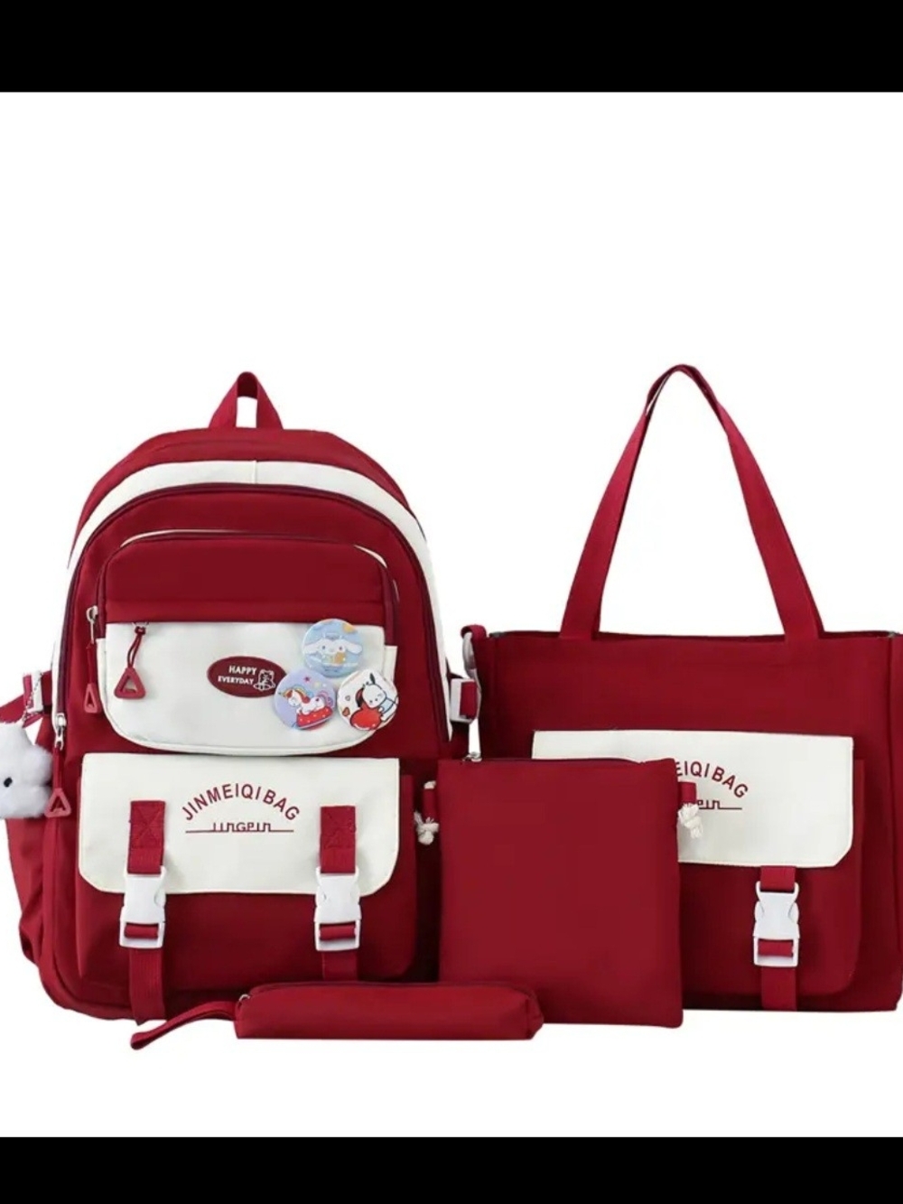 JINMEIQI Red and White 5-Piece Women’s Backpack Bag Set